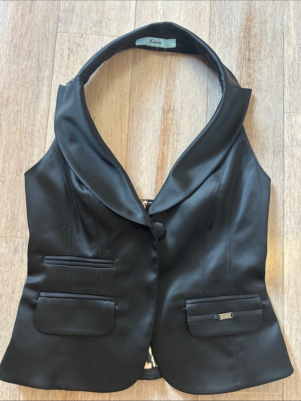 Marciano Black Satin-Lapel Sleeveless Vest size S sexy rocker grunge vest